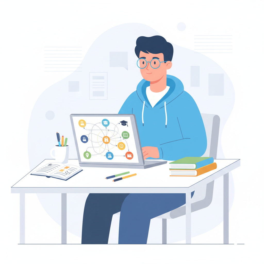 student at a desk using a laptop